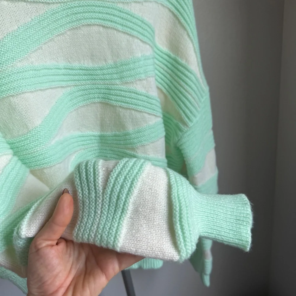 Shein Round Neck Wave Striped Contrast Color Long Sleeve Sweater